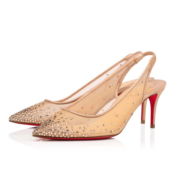 Christian Louboutin Follies Strass Sling Pumps Dame Beige | HimeWLyK
