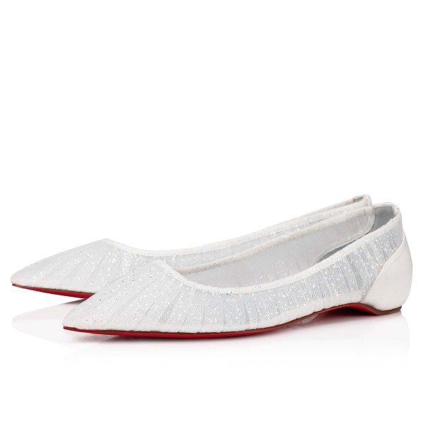 Christian Louboutin Kate Draperia Flade Sko Dame Hvide Sølv Hvide Blå | foIIZ9ue